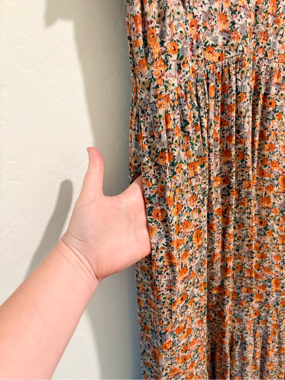 NATURAL LIFE Cottagecore Boho Orange Floral Tiered Maxi Dress Sz M - Picture 5 of 10